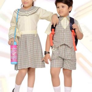 Elegant Cream & Grey Plaid School Uniform Set for Boys & Girls